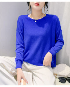 REHIN Autumn/Winter New Long Sleeve Knitted Pullover Blouse - Solid Color Round Neck Base Layer Elegant Womens Top