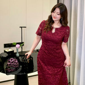 GLEC | Slimming Wine Red Lace Dress