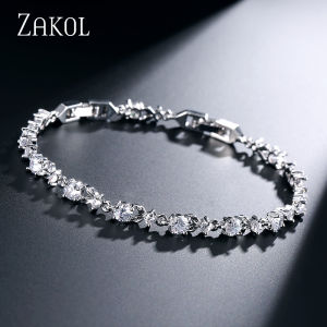 ZAKOL Tinh Tế Màu Bạc Zircon Lá Lắc Tay Pha Lê Trái Tim Dây Chuyền Vòng Tay Dành Cho Nữ Thời Trang Bé Gái Trang Sức Dự Tiệc