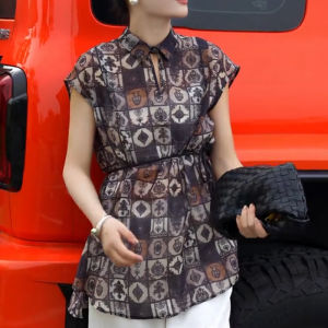 UYFY | Summer New Womens Short Sleeve Shirt Floral Print Loose Fit Elegant Waist-Cinching Slimming Top Fashionable Casual Wear