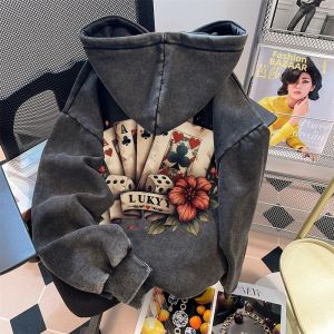 YEBO | Plus Size American Street Style Faded Hoodie