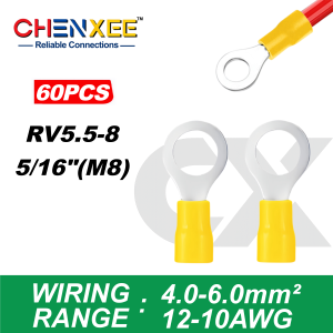 Electrical Wire Crimp Terminals Connectors Insulated O Ring Lugs Connectors M3 M4 M5 M6 M8 Cable Ends for Automotive Marine DIY