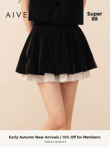 AIVEI | Lace Stitching Velvet Autumn Short Skirt