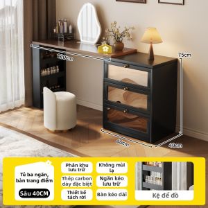 MEISD | Bàn Trang Điểm Kim Loại Màu Kem Kiểu Cổ Điển Có Thể Mở Rộng