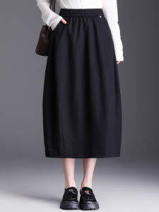 Black Simple Bloom Half-length Skirt Womens High-waist Slim A-line Midi-length Meat Concealing Umbrella Skirt Autumn 2025 New