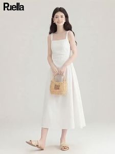 puella | Đầm Dây Phong Cách Pháp Cổ Vuông Ôm Sát Màu Trắng