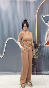 bộ đồ dài thun gân 2 bên áo nhún eo cổ tròn mặc nhà. Kín đáo phù hợp mọi độ tuổi TK704