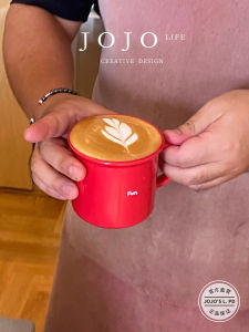 Red Ceramic Coffee Mug with Cartoon Car Design Turn-down Rim Simple Style Chinese Element Universal for Everyone over 250ml Capacity