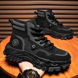 Mens Winter Fleece Lined Martin Boots Anti-slip Wear-resistant Work Outdoor Mountain Sports Black Casual Shoes for Youth