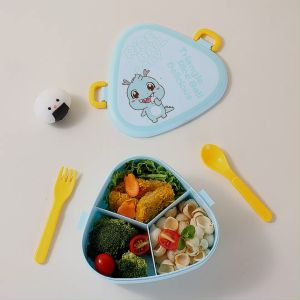 BF-C990 Lunch Box Anak 3 Sekat Motif Dino 800ML dengan Sendok Garpu BPA FREE / Kotak Makan Karakter