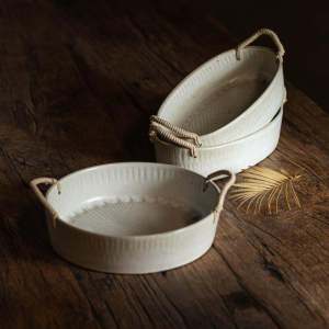 Bát Đựng Trái Cây Bằng Gốm Sứ Tròn Sâu Cổ Điển Có Họa Tiết Sợi Treo Đôi Bát Đựng Thức Ăn Nướng Bằng Gốm Sứ Kích Thước 9 Inch