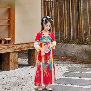 Kid Toddler Girl Clothes Long Sleeve Chinese Style Hanfu Short Sleeve Embroidery Traditional Chinese Dress For 2-10years Girl