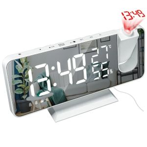 XMSJ | Alarm Clock Radio LED Digital Smart Watch Table Electronic Desktop Clocks USB Wake Up Clock with 180° Time Projector Snooze