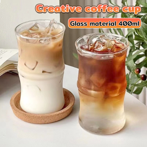 ItemMart 400ml Creative Glass Cup Fashion Clear Coffee Cups for Juice Milk Tea
