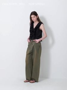 Multilayer Ruffle V-Neck Tie Sleeveless Summer Womens Shirt Water Washed Cotton