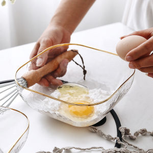 Creative Gold Rimmed Square Nordic Luxury Hammered Glass Western Dining Salad Soup Bowl Delicious Food Beautiful Utensils