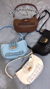 Tas Selempang Wanita Kulit Sintetis Elegan dengan Hiasan Kanvas Motif Polos - Kualitas Premium