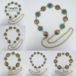 New green turquoise vintage carved womens waist chain personalized belt metal chain fashionable and versatile to match dress