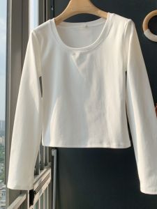 Pure Cotton Long Sleeve T-Shirt: Women's Slim Fit Low Neck Short Style Base Layer