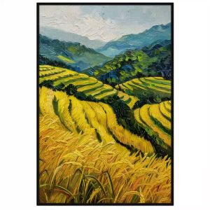 Tranh phong cảnh quê hươngcánh đồng lúa chín vàngphong cảnh ruộng bậc thang vùng miền núitranh treo tườngdán tường.CGI-503