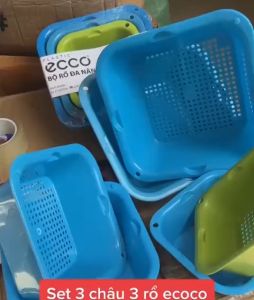 Bộ Rổ Thau Nhựa 6 Món Ecco Đựng Đồ Đa Năng - Set 3 Chậu 3 Rổ Tiện Ích Cho Nhà Bếp