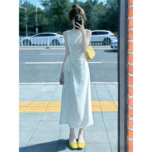 NIUVIES | Sleeveless Waist-cinching French-style White Dress