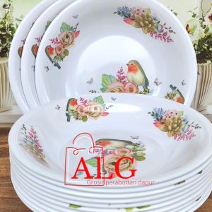 1/2 lusin piring makan besar gratis sendok besar piring 23cm tebal motif burung