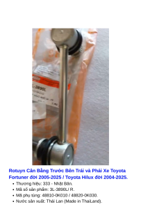 Cặp Rotuyn Cân Bằng Trước Bên Trái và Phải Cho Xe Toyota Fortuner đời 2005-2025 / Hilux đời 2004-2025 Thương hiệu 333 - Nhật bản Mã: 3L-3890L/ R