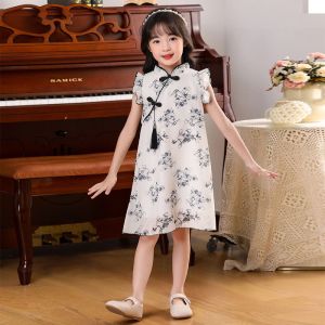 ชุดกี่เพ้าชุดจีนแขนกุดสำหรับเด็กผู้หญิงชุดกี่เพ้าในฤดูร้อนสำหรับเด็กผู้หญิงเด็กน้อย