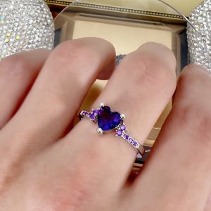 Kemstone Fashion Silver Plated Classical Heart Shaped Purple Crystal Wedding Rings for Women