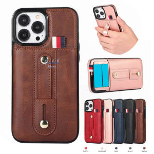 Luxury Leather Softcase + Slot Kartu + Kickstand for iPhone 14 Pro 14Pro Max 13 Pro 13 Pro Max Flip Belakang Coque Casing Kulit Dompet Mewah ShockProof ode Ramping Saku Kartu Kulit Tali Tangan Penutup Belakang Penyangga