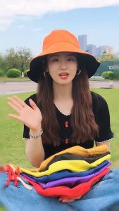 Korean Plain Double-sided Summer Hat Bucket Hat Beach Hat For Women