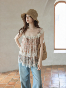 seemon | Unique Design Traditional Chinese Style Oil Painting Lace Blouse