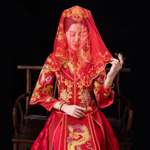 New Arrival Red Cover Bride Chinese Wedding Tassel Xiuhe Dress Red Veil High-End Veil Xiuhe Mengtou