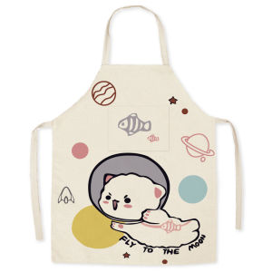 Pocket Adult Fabric Sleeveless Apron Cartoon Cute Kitchen Housework Fashion over the Knee Cleaning Antifouling