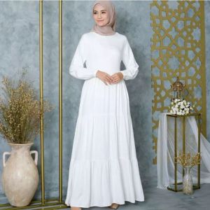 gamis syari polos gamis susun bahan rayon busui ruffle gamis jumbo terlaris baju wanita 2024