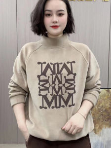 Womens Fleece Lined Sweatshirt Loose Autumn Winter Long Sleeve Half High Collar Casual Comfortable Mom Clothes New Style