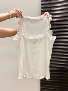 Elegant Short Sleeveless Lace Patchwork Workwear Style Womens Vest Pure Color Slim Fit Inner Wear for Autumn Season