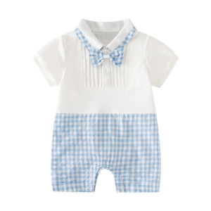Cute Gentleman Baby Boy Outfit Summer Cotton Romper Suit Full Month One Year Old Birthday Party Clothes Stylish Sir Pants Set