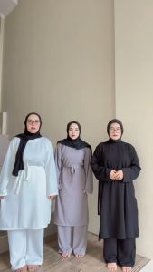 SABRINA FASHION-Eura Oneset Celana 2in1 Wanita Remaja Fashion Muslim Bahan Snowy Knit allsize fit to M-L