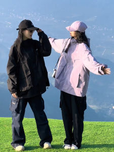 Autumn and Winter Outdoor Windproof Waterproof Jacket Hooded Outwear Womens American Retro Parka Large Pocket Cotton Jacket