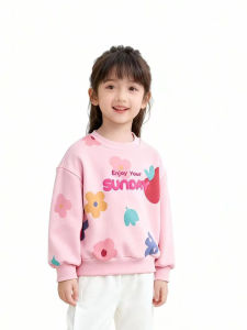 Sweet Girl Style Cartoon Floral Print Sweatshirt for Girls Autumn and Winter Wear