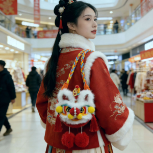 QIWEILANG | Festive Lion Dance Faux Fur Crossbody Bag