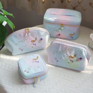 Princess Mermaid Grey Cinderella Embroidered Makeup Bag Pen Case Jewelry Box Storage Bag Cute Cartoon Anime Style Cubic Zipper