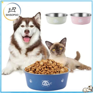 SKISOPGO Stainless Steel Pet Dog Cat Bowl Non-slip Anti Flipping Food Bowl Water Feeders