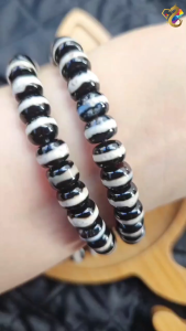 Premium Grade Natural Tibetan One Sky Line Black Agate Abacus Rondelle Bracelet