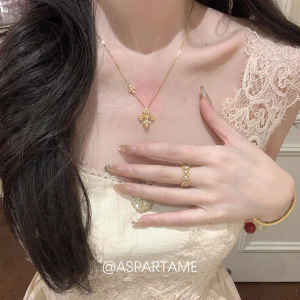 สร้อยคอจี้ดอกสว่านสไตล์วินเทจ เครื่องประดับแฟชั่นสำหรับผู้หญิง สร้อยคอโซ่กระดูกไหปลาร้า ทองแดง ทองเหลือง สไตล์ฝรั่งเศส วินเทจ