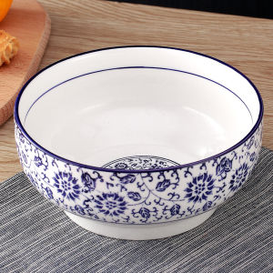 Large Capacity Ceramic Soup Bowl Creative Blue And White Porcelain Vegetable Fermentation Fish Boil Restaurant Hotel Style