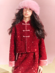 LOVESASAKIDS | Sequined Short Chinese Style Jacket Wool Lining