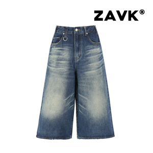 Quần Short Denim Ống Rộng Cạp Cao Phong Cách Đường Phố Mỹ Dành Cho Nữ Mùa Thu Đông Quần Jeans Rách Rưới Quần Jeans Ống Rộng Đa Năng